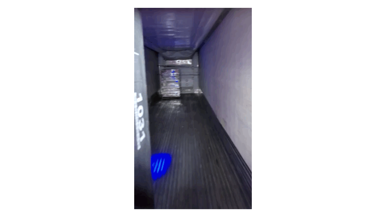 Forklift camera footage showing pallet loaded
